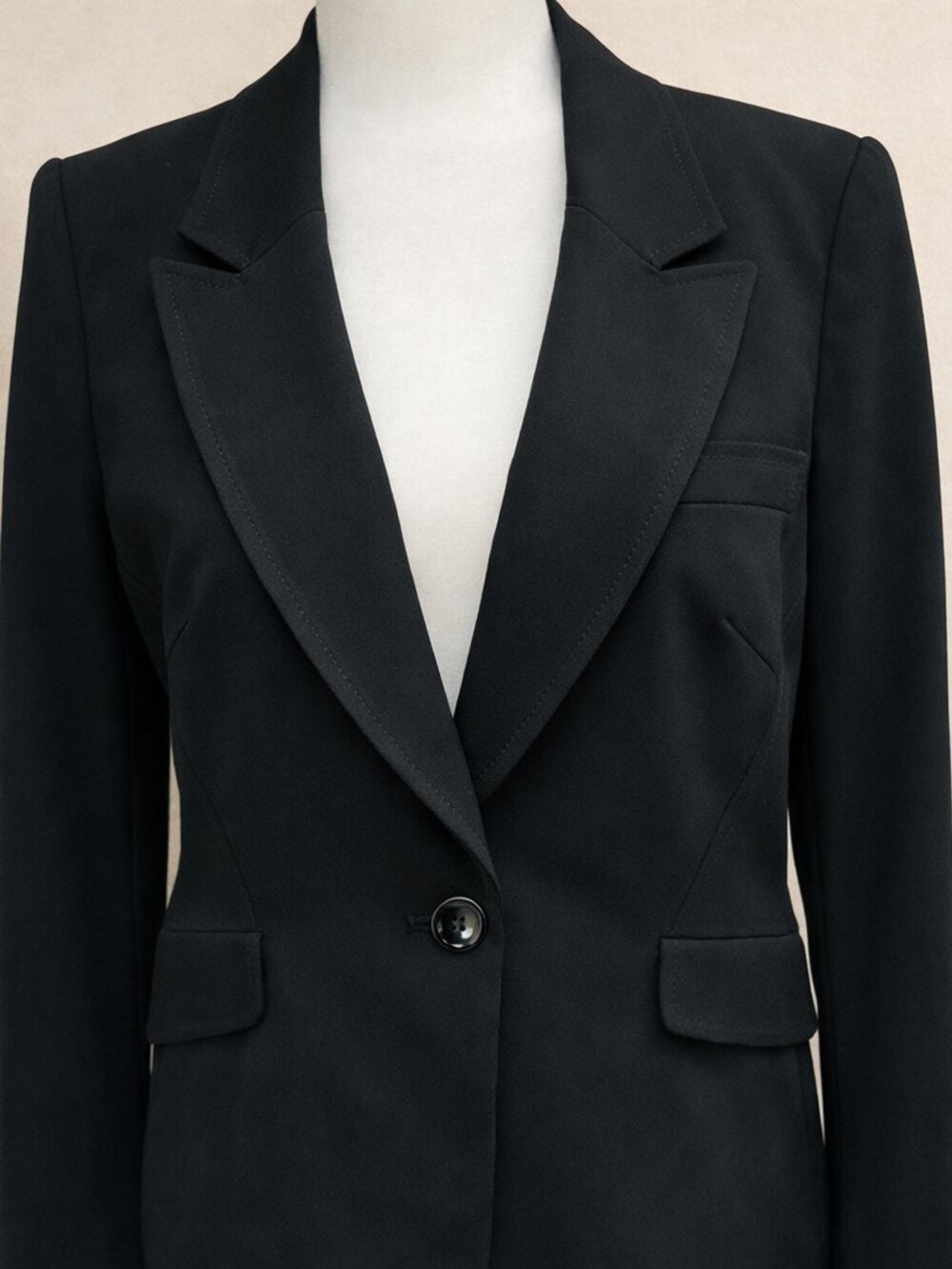 WHBM Black Single-Button Blazer Jacket Tailored Minimalist Capsule Office